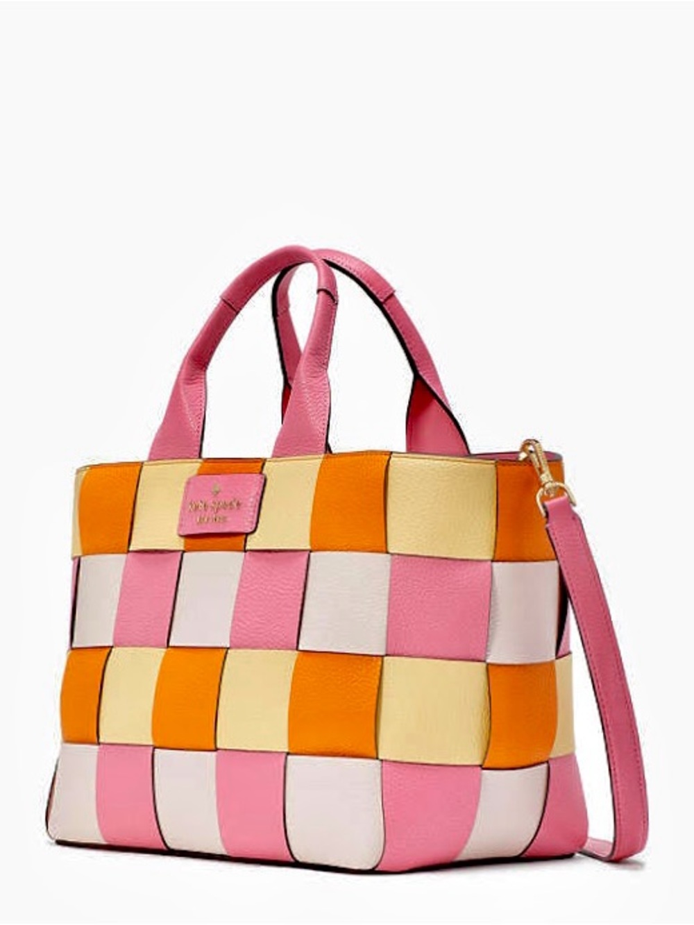 New Kate Spade 100% Genuine leather Pink ivory Woven convertible large Tote bag - Picture 4 of 17